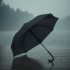 Guarda-chuva preto grande com cabo curvo