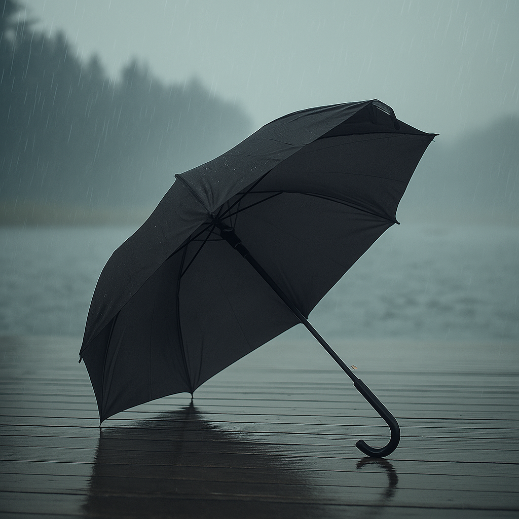 Guarda-chuva preto grande com cabo curvo