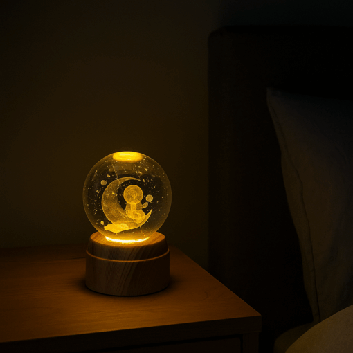 Luminária Personalizada Crystal Ball 3D Giratória 8 cm