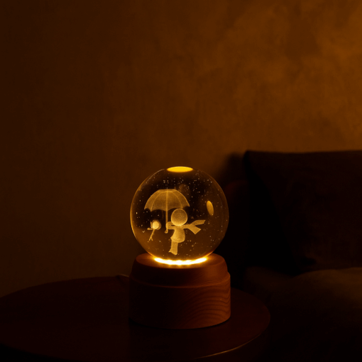 Luminária Personalizada Crystal Ball 3D Giratória 8 cm