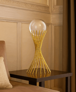 Decoração Moderna Globo de Vidro com Base em Ferro Dourada 14x14x22