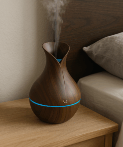 Umidificador de Ar Formato Vaso Marrom 200ml com Luz Colorida