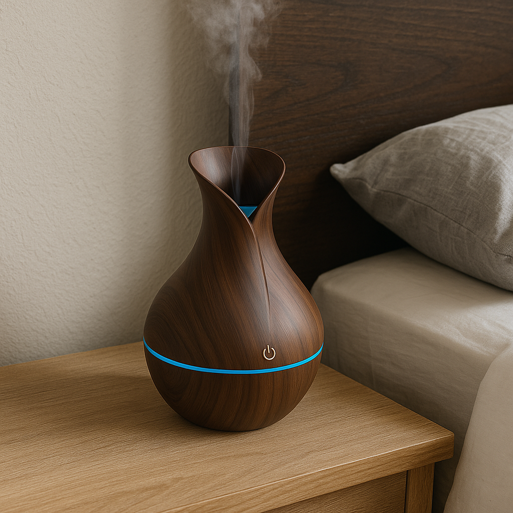 Umidificador de Ar Formato Vaso Marrom 200ml com Luz Colorida