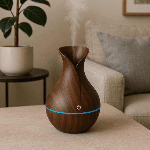 Umidificador de Ar Formato Vaso Marrom 200ml com Luz Colorida