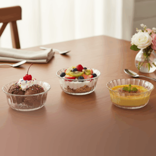 Conjunto 3 Tigelas Dalia 250ml em Vidro Transparente para Sobremesa, Salada de Frutas e Mousses