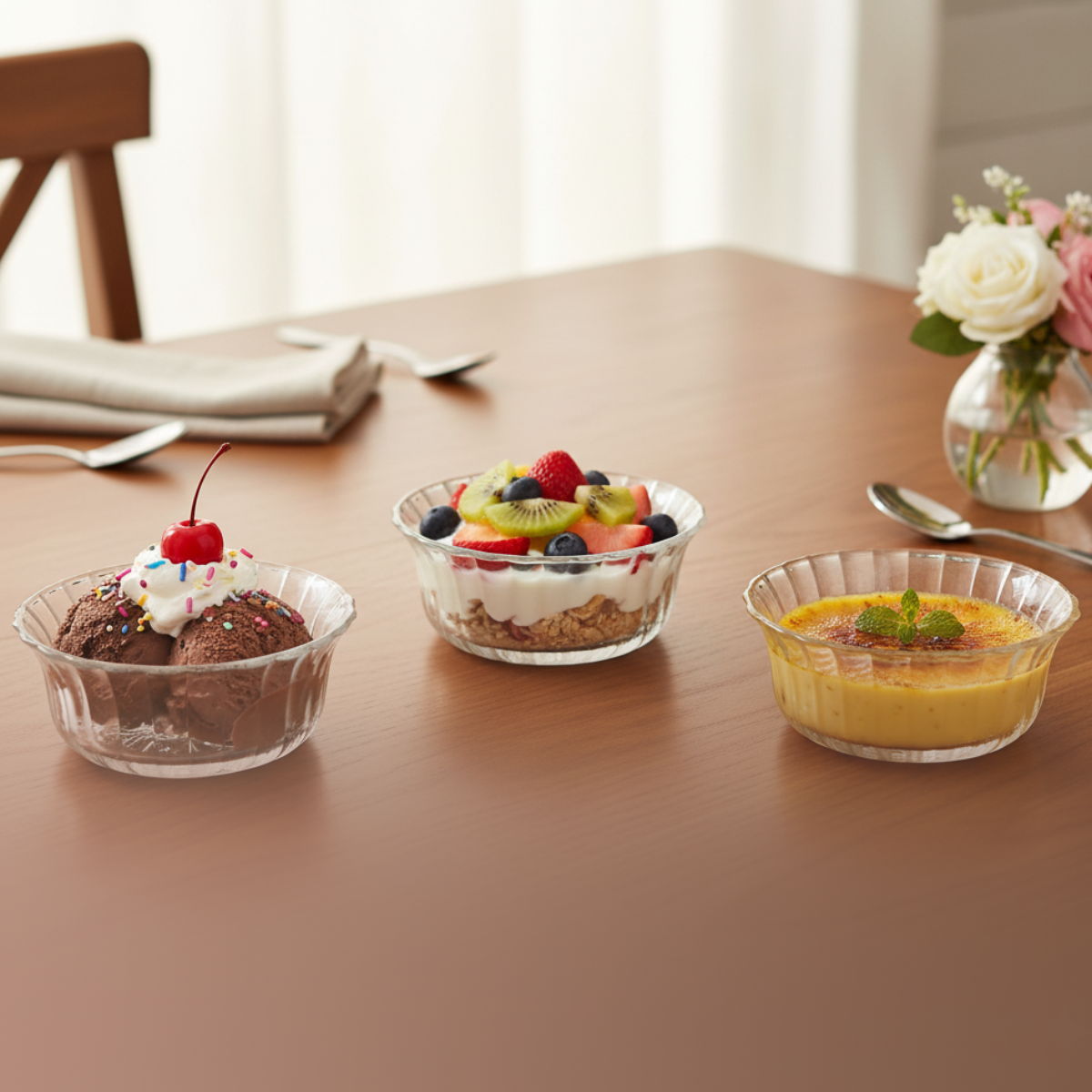 Conjunto 3 Tigelas Dalia 250ml em Vidro Transparente para Sobremesa, Salada de Frutas e Mousses - Imagem 2