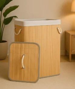 Cesto de Bambu Retangular com Tampa 40x30x50cm