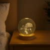 Luminária Crystal Ball Led 18,8cm Circunferência Base de Madeira