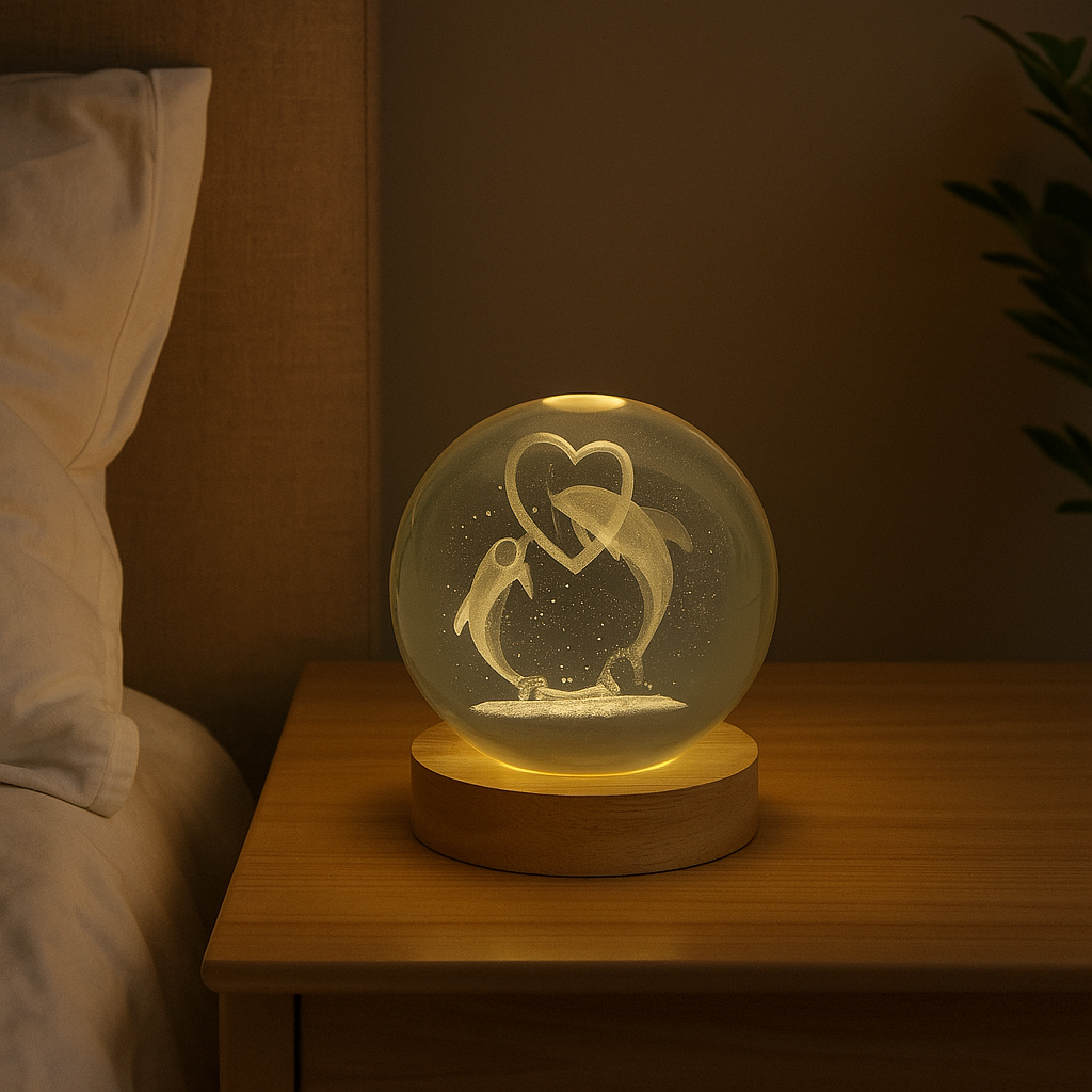 globo Luminária Crystal Ball de Madeira na base 25cm circunferência