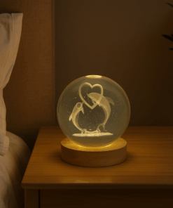 globo Luminária Crystal Ball Led 18,8cm Circunferência Base de Madeira