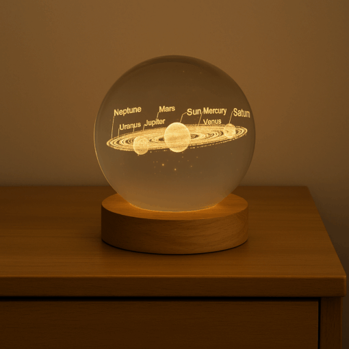 Luminária Crystal Ball de Madeira na base 25cm circunferência