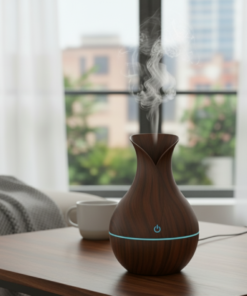 Umidificador de Ar Formato Vaso Marrom 200ml com Luz Colorida