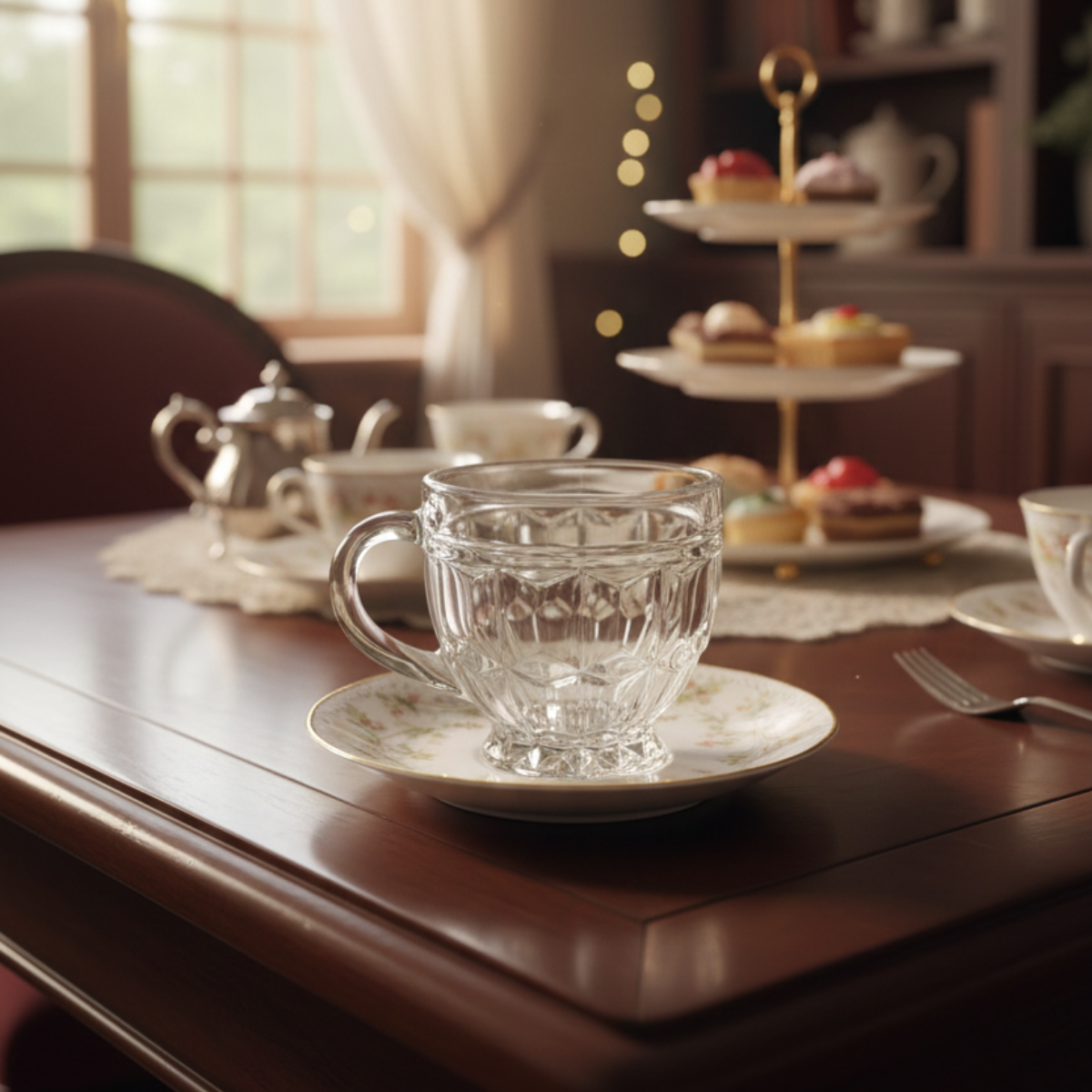 Xícara de Vidro Lapidada 250ml Transparente com alça