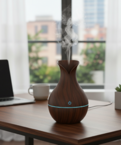 Umidificador de Ar Formato Vaso Marrom 200ml com Luz Colorida