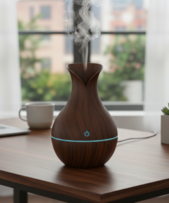 Umidificador de Ar Formato Vaso Marrom 200ml com Luz Colorida