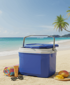uma caixa térmica na praia