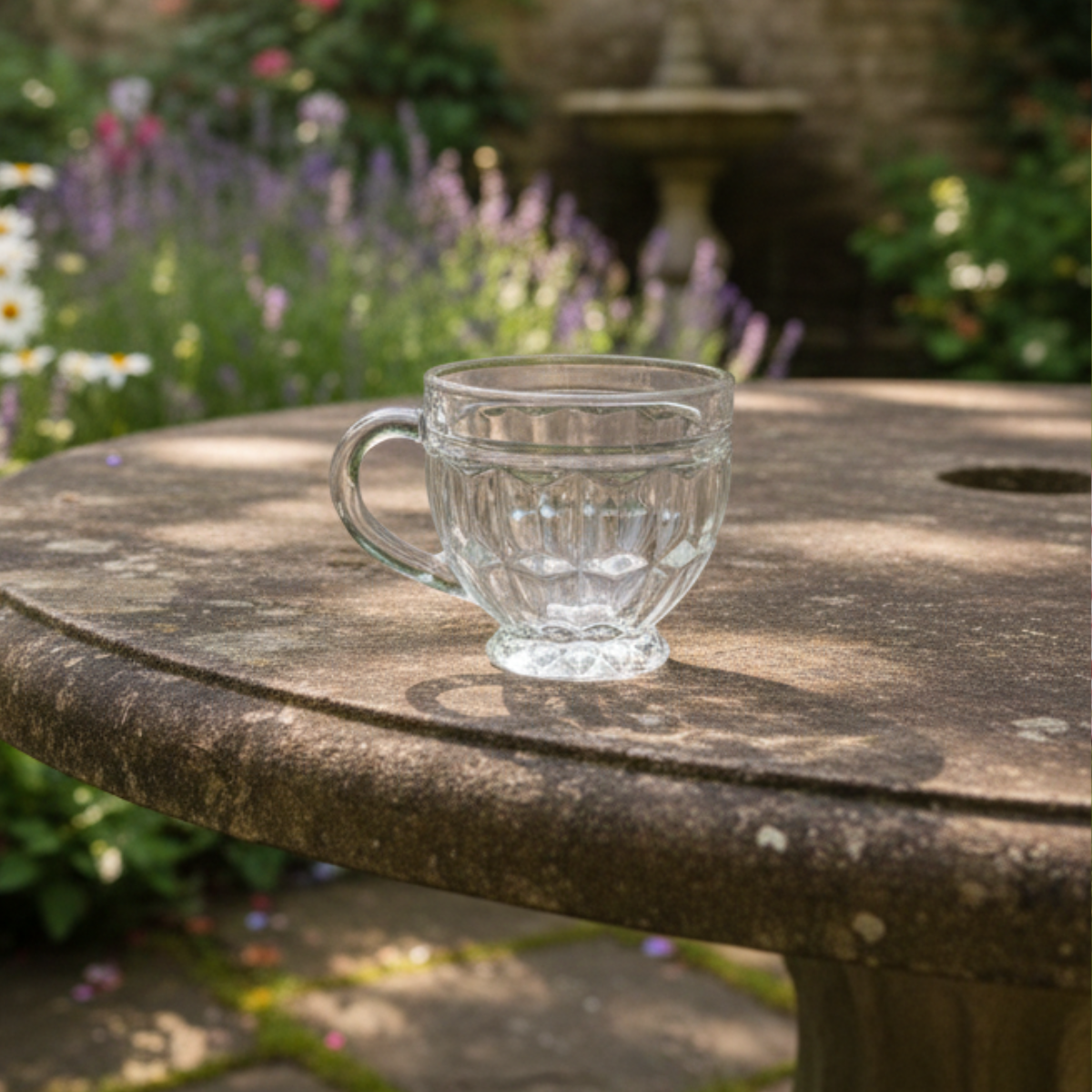 Xícara de Vidro Lapidada 250ml Transparente com alça