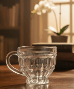 Xícara de Vidro Lapidada 250ml Transparente com alça