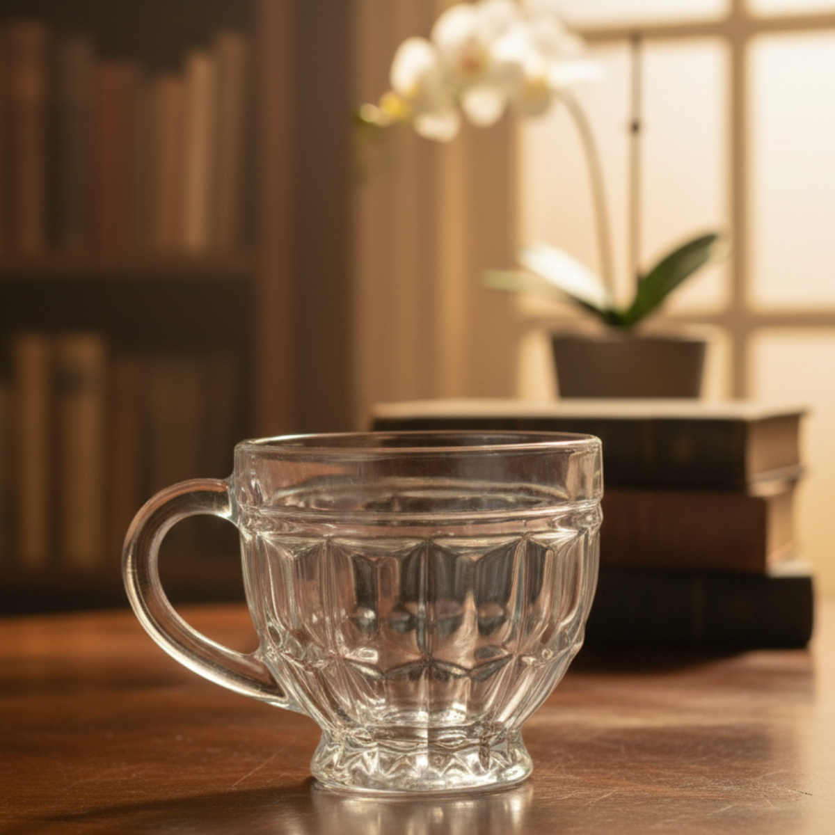 Xícara de Vidro Lapidada 250ml Transparente com alça
