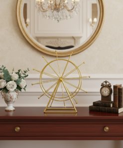 Mini Roda Gigante de Ferro Dourado Giratória Decorativa