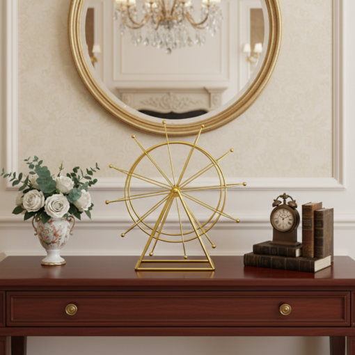 Mini Roda Gigante de Ferro Dourado Giratória Decorativa