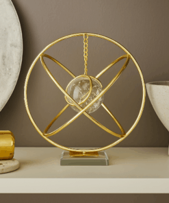 Decoração Esfera de Ferro Dourada com Centro de Vidro 17cm