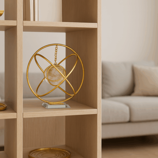 Esfera decorativa de Ferro Dourada com Centro de Vidro