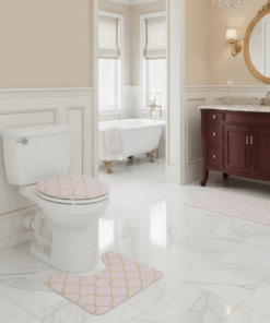 Kit Tapetes de Banheiro Linhas Douradas 3 Peças 50x80cm Antiderrapante