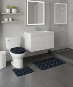 Kit Tapetes de Banheiro Linhas Douradas 3 Peças 50x80cm Antiderrapante