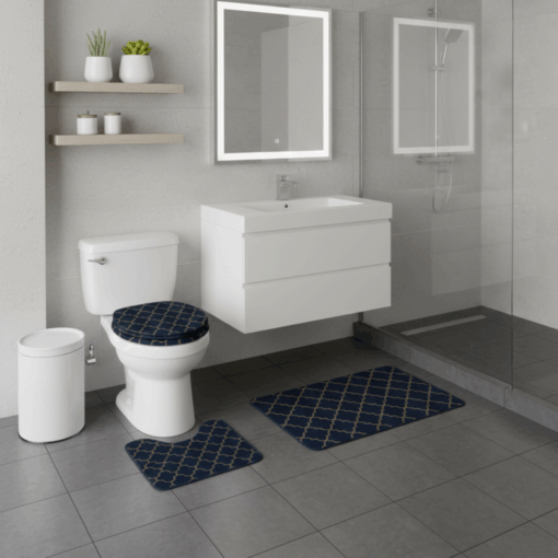 Kit Tapetes de Banheiro Linhas Douradas 3 Peças 50x80cm Antiderrapante