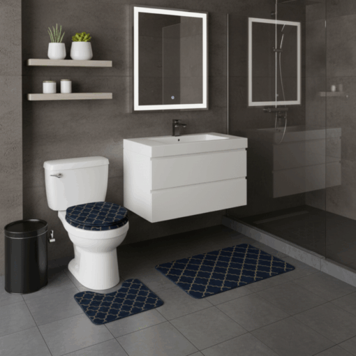 Kit Tapetes de Banheiro Linhas Douradas 3 Peças 50x80cm Antiderrapante