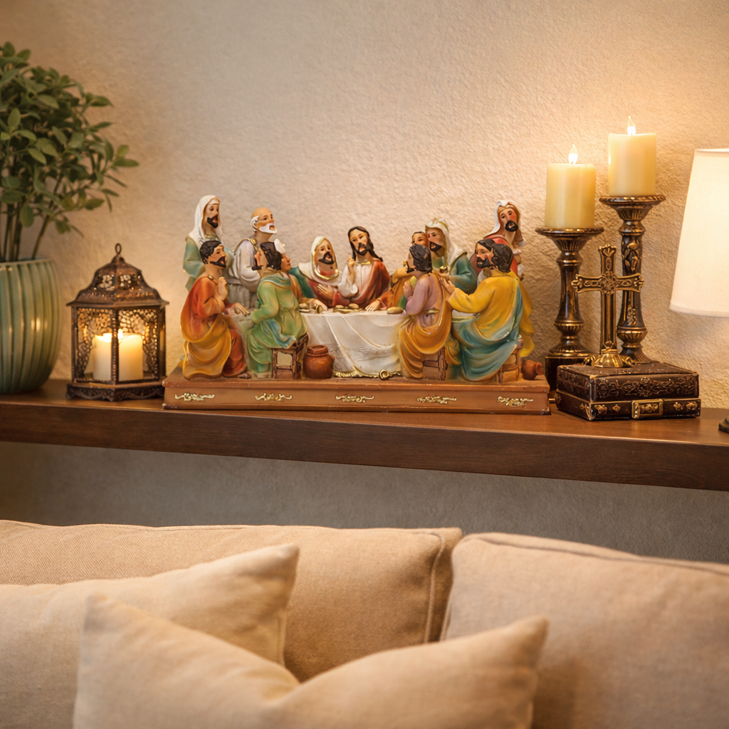 Decoração da Última Ceia Religiosa em Resina Wincy