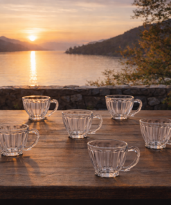 6 Xícaras de Vidro Lapidada Clássica 7,8X8cm