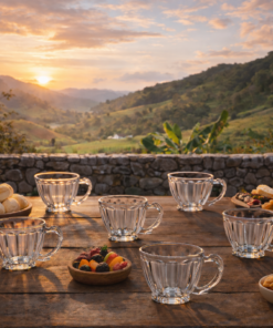 6 Xícaras de Vidro Lapidada Clássica 7,8X8cm