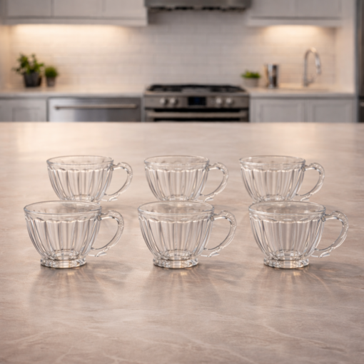 6 Xícaras de Vidro Lapidada Clássica 7,8X8cm