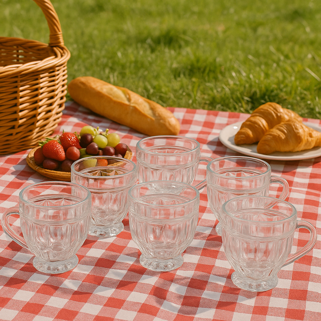 Kit 6 Xícara de Vidro Lapidada 250ml