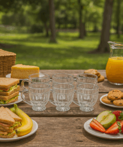 Kit 6 Xícara de Vidro Lapidada 250ml