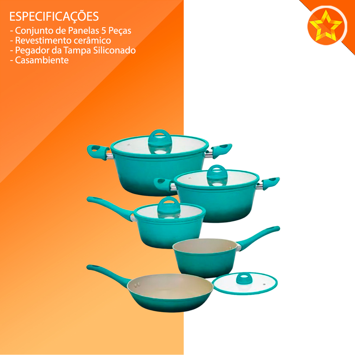 Conjunto de Panelas de Indução Verde 5 Peças