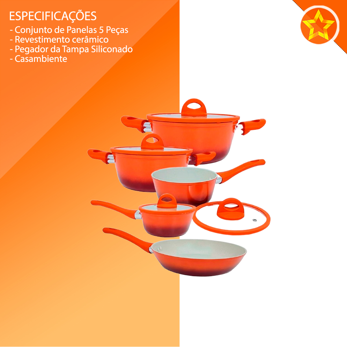 Conjunto de Panelas de Indução Vermelho 5 Peças