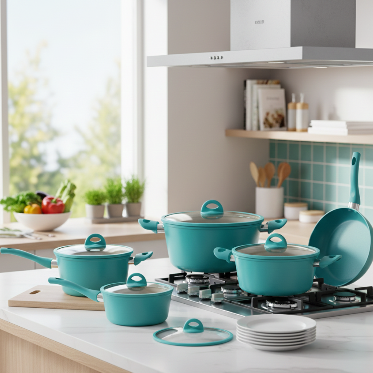 Conjunto de Panelas de Indução Verde 5 Peças