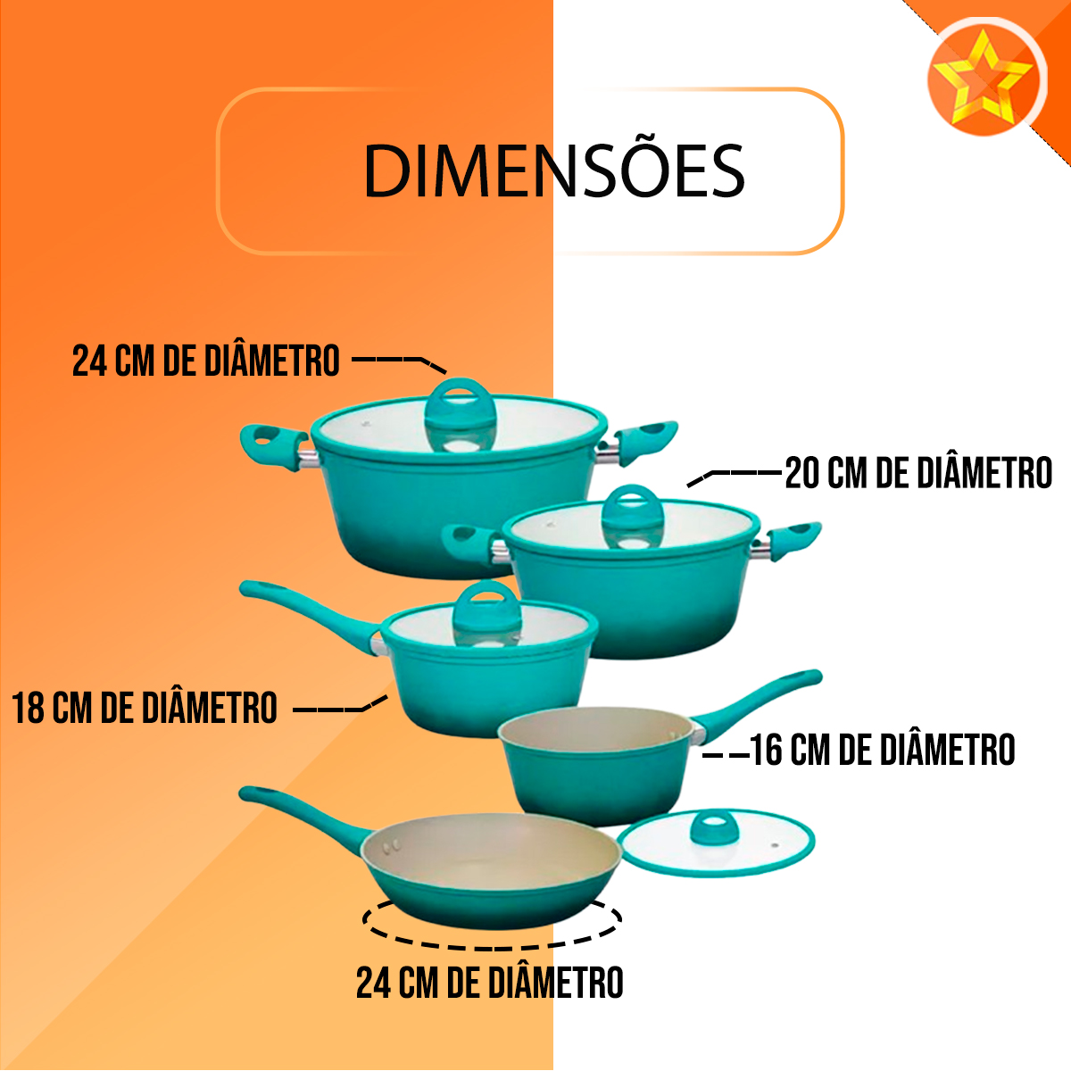 Conjunto de Panelas de Indução Verde 5 Peças