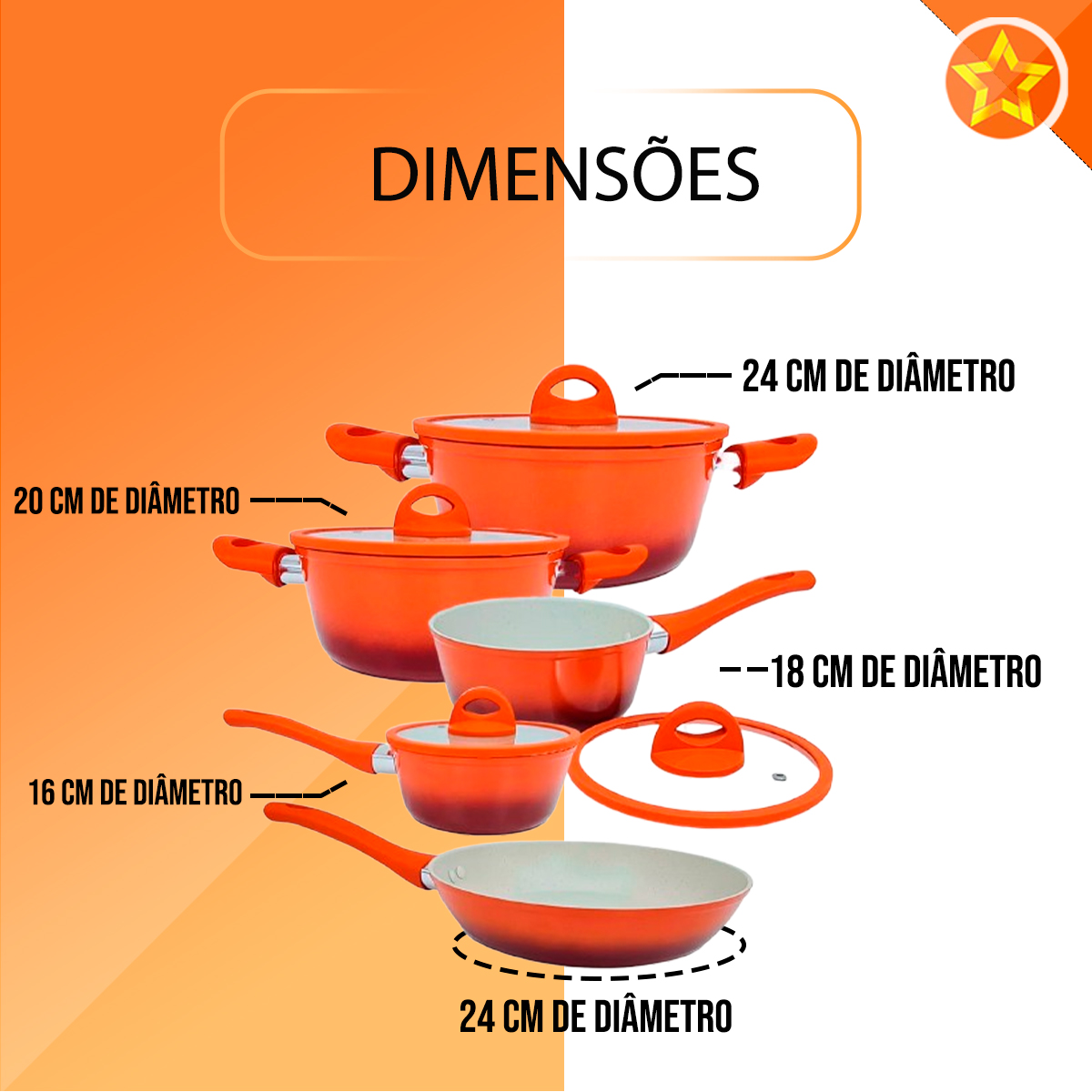 Conjunto de Panelas de Indução Vermelho 5 Peças