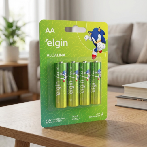 Pilha Alcalina AA 4 Unidades Blister Pequena Elgin