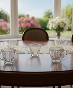 6 Xícaras de Vidro Lapidada Clássica 7,8X8cm