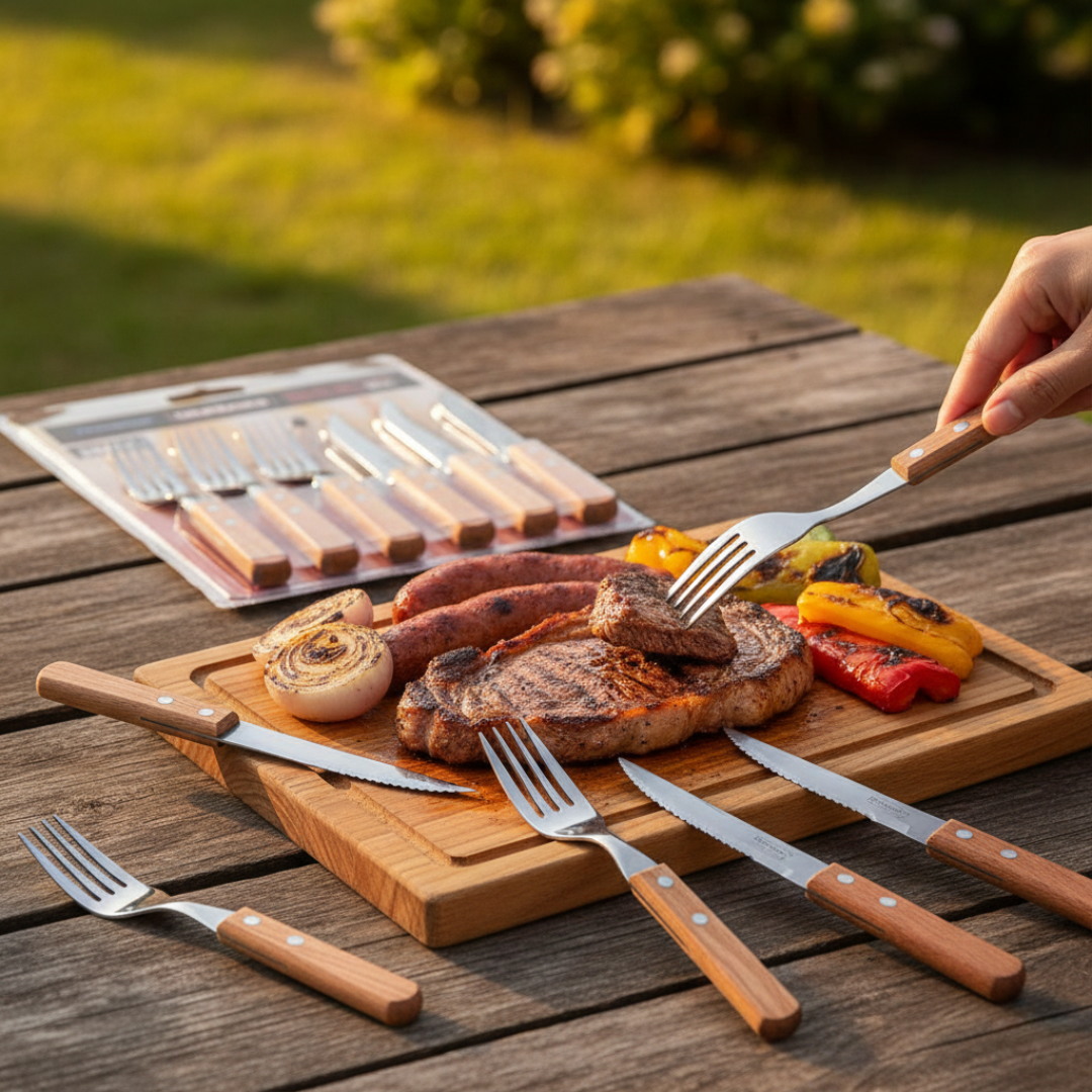 jogo de talheres tramontina madeira