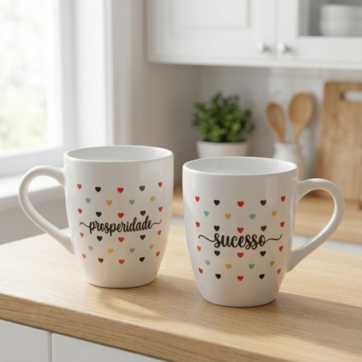 Caneca Glamour 250ml Branca Caneca de Porcelana Decorada Western