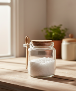 pote de vidro com colher bambu