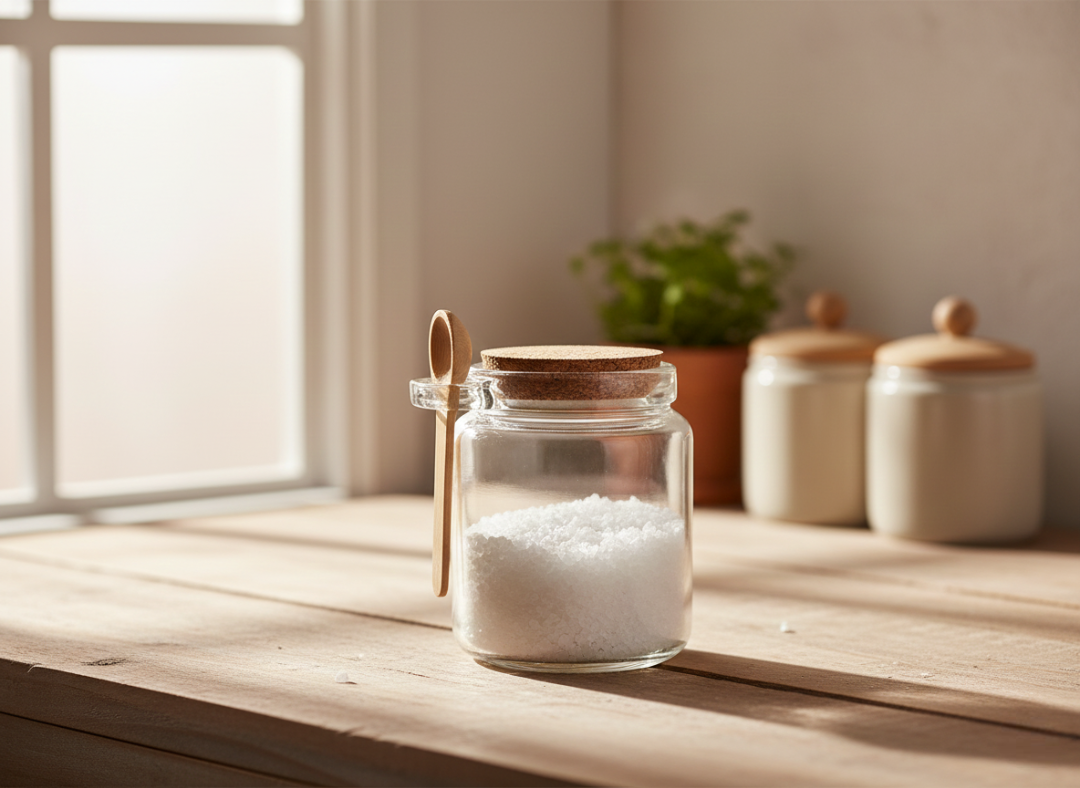 pote de vidro com colher bambu