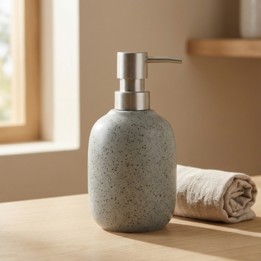 Porta Sabonete Líquido Cerâmica Granilite Bath Cinza 430ml Lyor