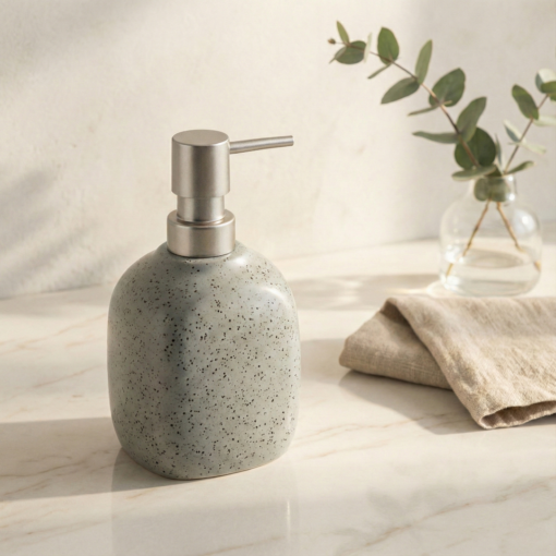 Porta Sabonete Líquido Cerâmica Granilite Bath Cinza 430ml Lyor